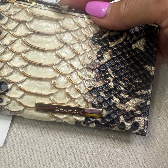 Brahmin Mini Layla Espresso Mist Black and Cream-Embossed Satchel/small wallet. - Picture 6 of 17